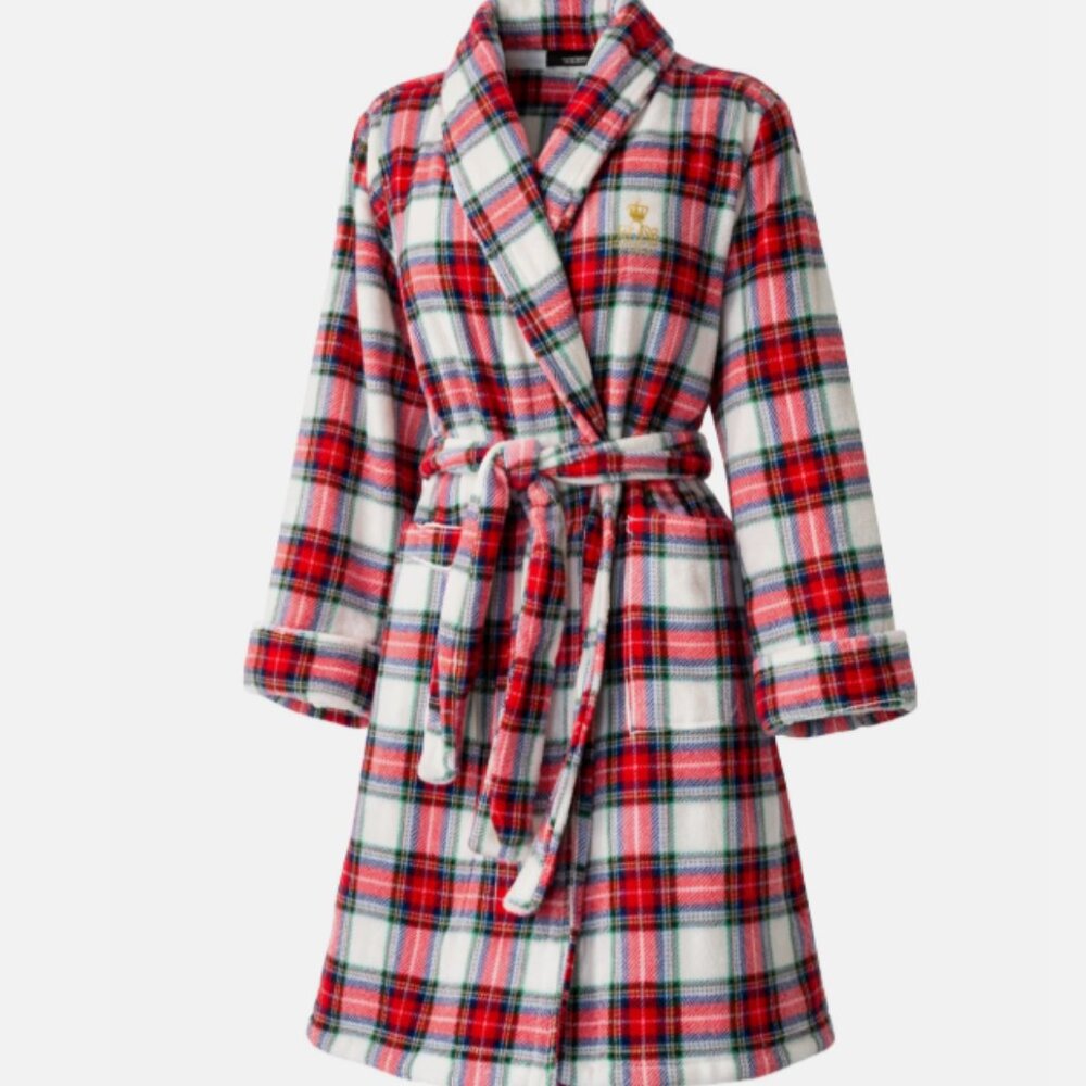 Lauren Ralph Lauren Plush Bathrobe LRL Logo Robe Women's Green Plaid M